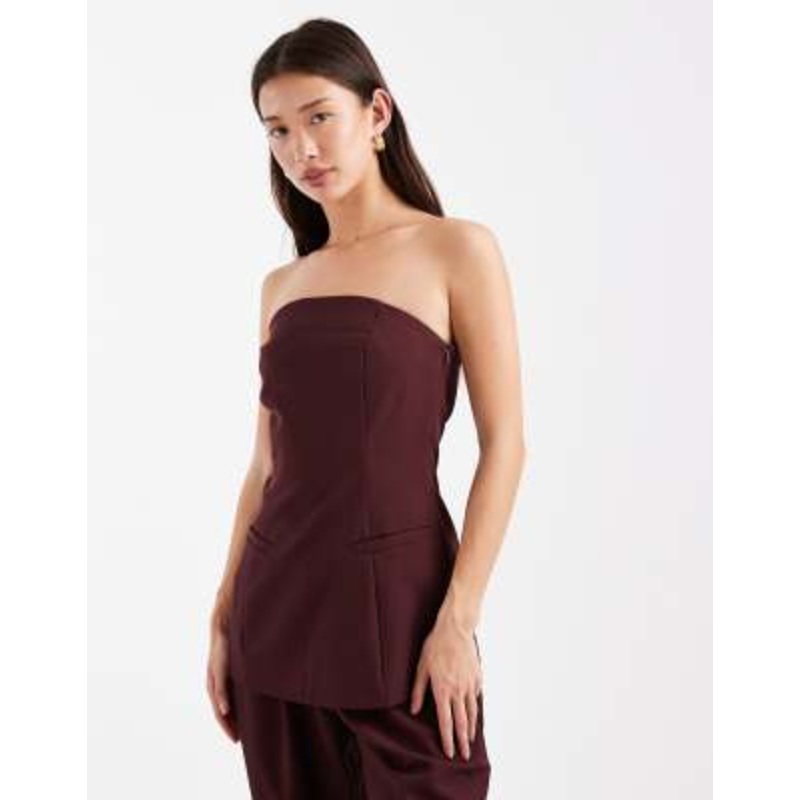 4th & Reckless tailored bandeau longline top in burgundy – part of a set