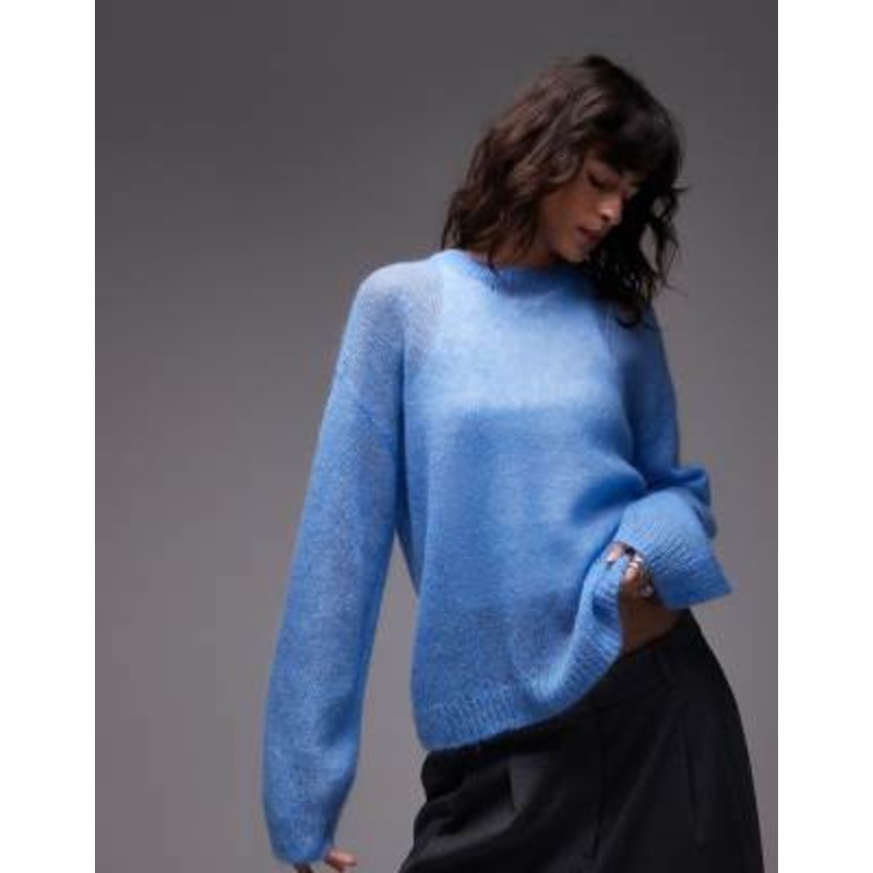 ARKET sheer mohair and wool blend knit sweater in blue