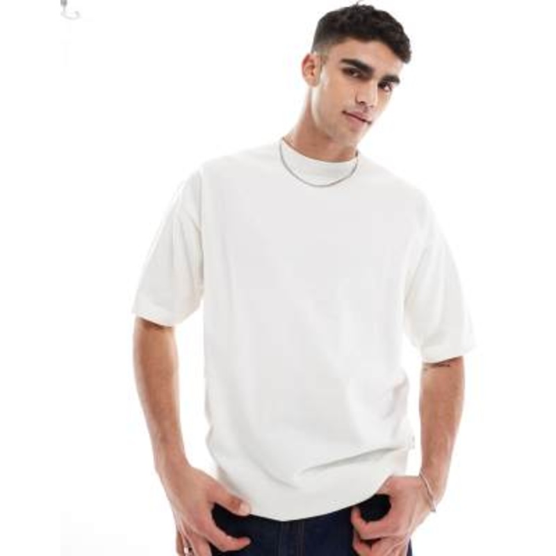 Jack & Jones Premium oversized crew neck knitted t-shirt in cream