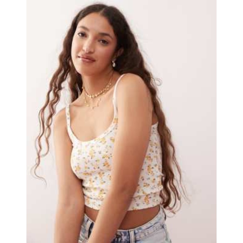 Miss Selfridge ribbed bow trim cami top in floral print