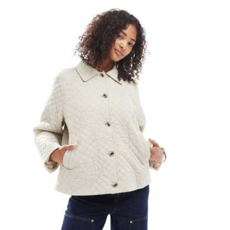 Pieces rose embroidered quilted jacket in cream