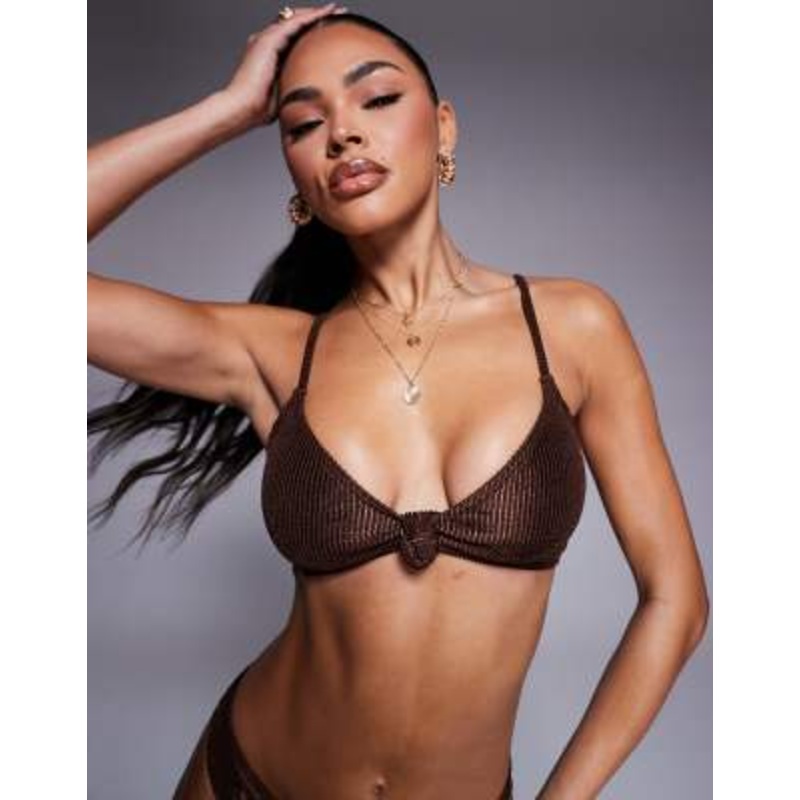 South Beach crinkle stripe bikini in brown
