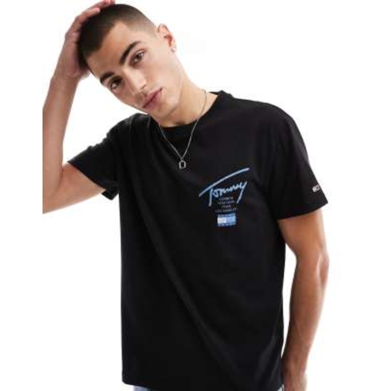 Tommy Jeans regular signature back print t-shirt in black and blue