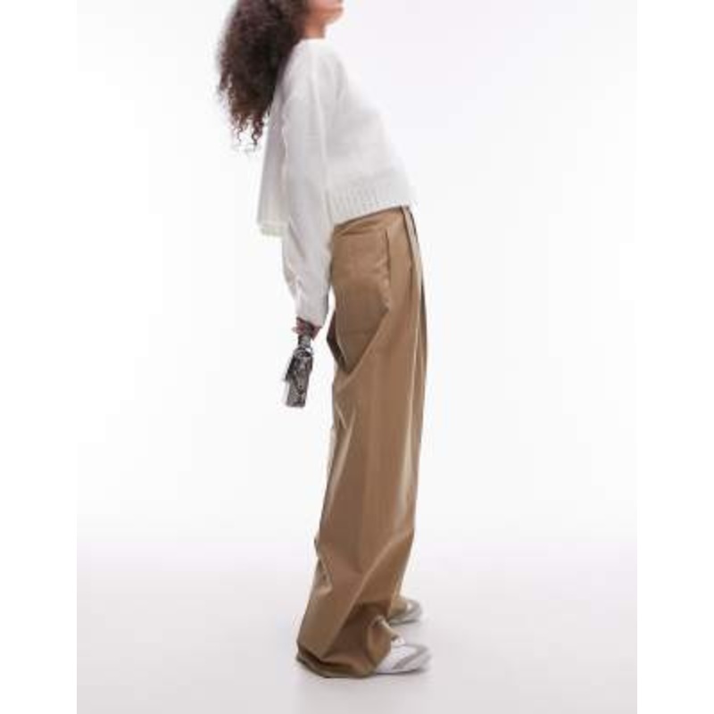 Topshop high waisted chino pants with utility pockets in sand