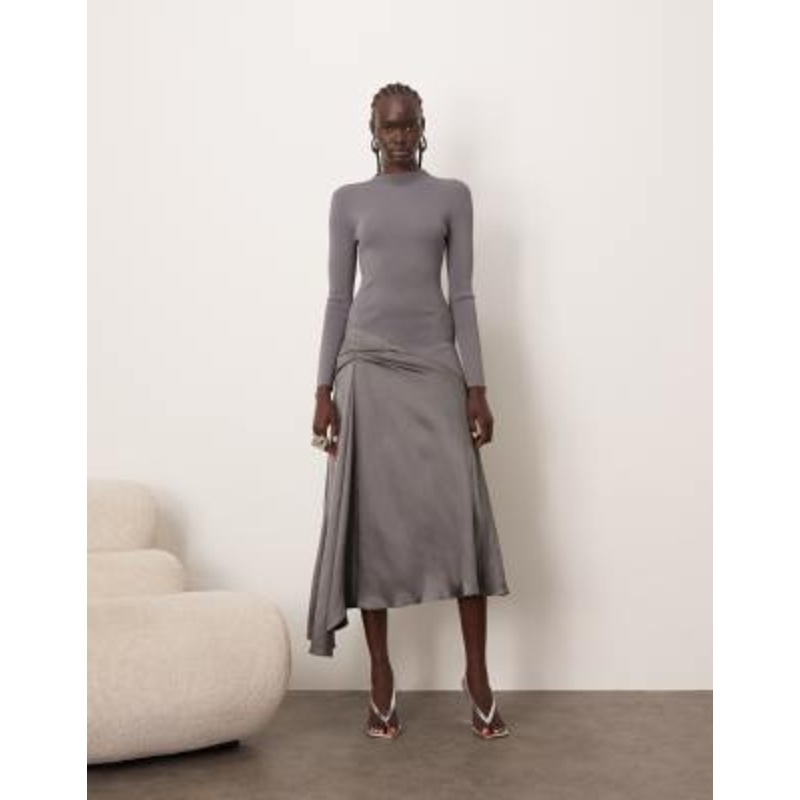 ARRANGE long sleeve hybrid knit midi dress in gray