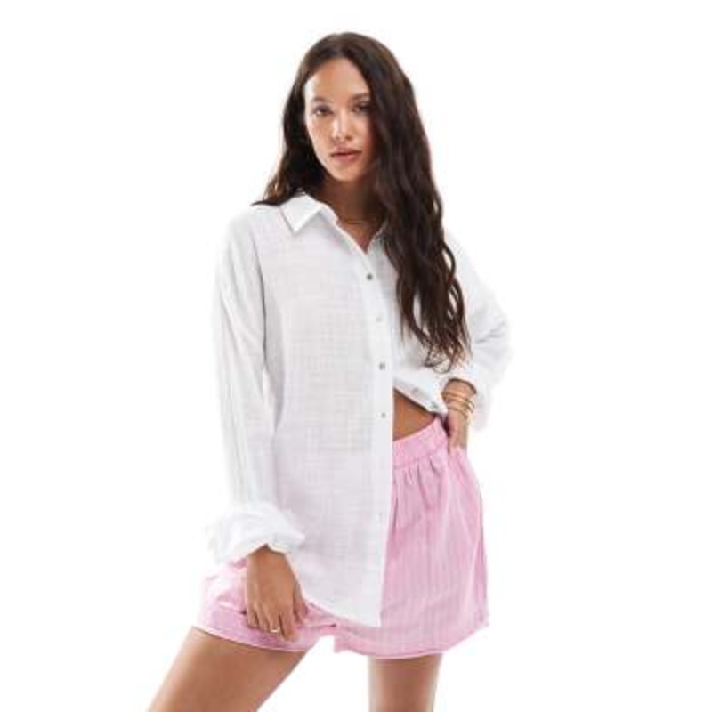 Cotton On textured beach shirt in white