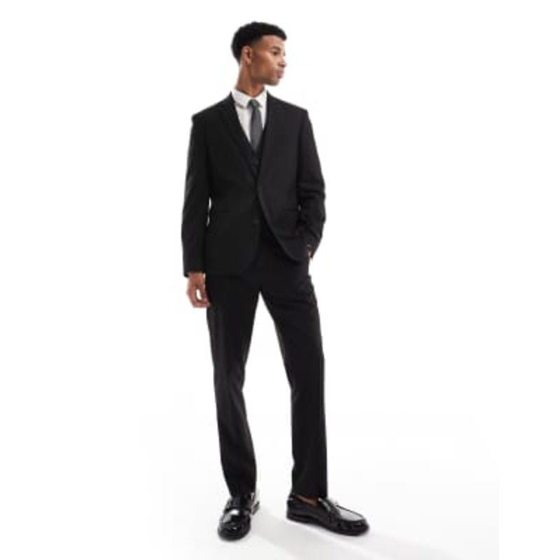 DESIGN slim suit in subtle black herringbone
