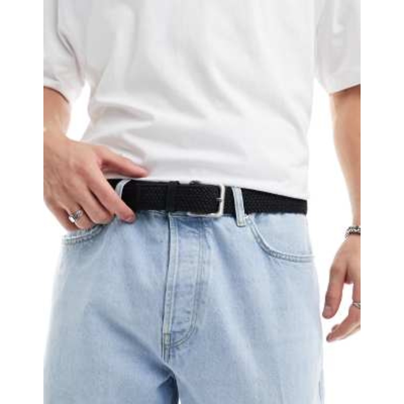 Jack & Jones woven belt with buckle in black