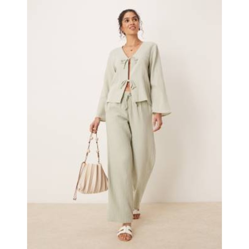 JDY wide leg cheesecloth pants in sage – part of a set