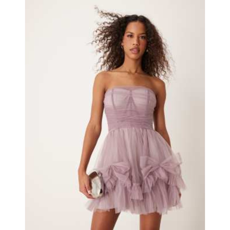 Lace & Beads corset overlay mini dress in lilac gray