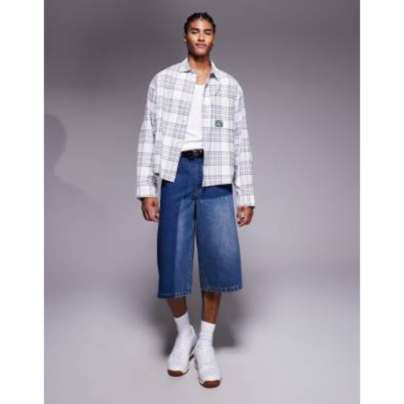 Liquor N Poker extra baggy denim shorts in blue patchwork