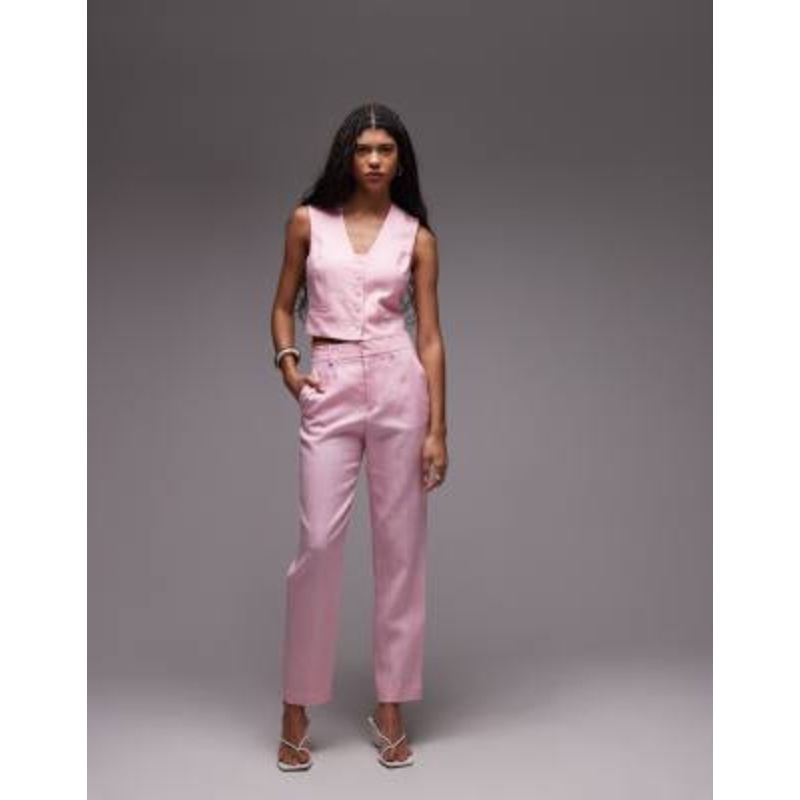 Mango linen tailored suit in pink