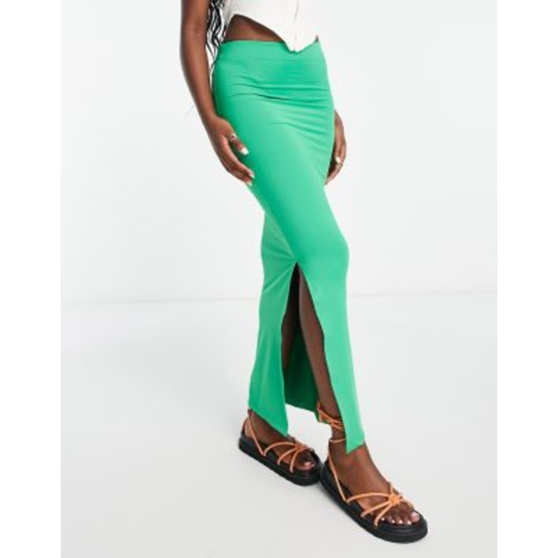Monki jersey midaxi skirt in green