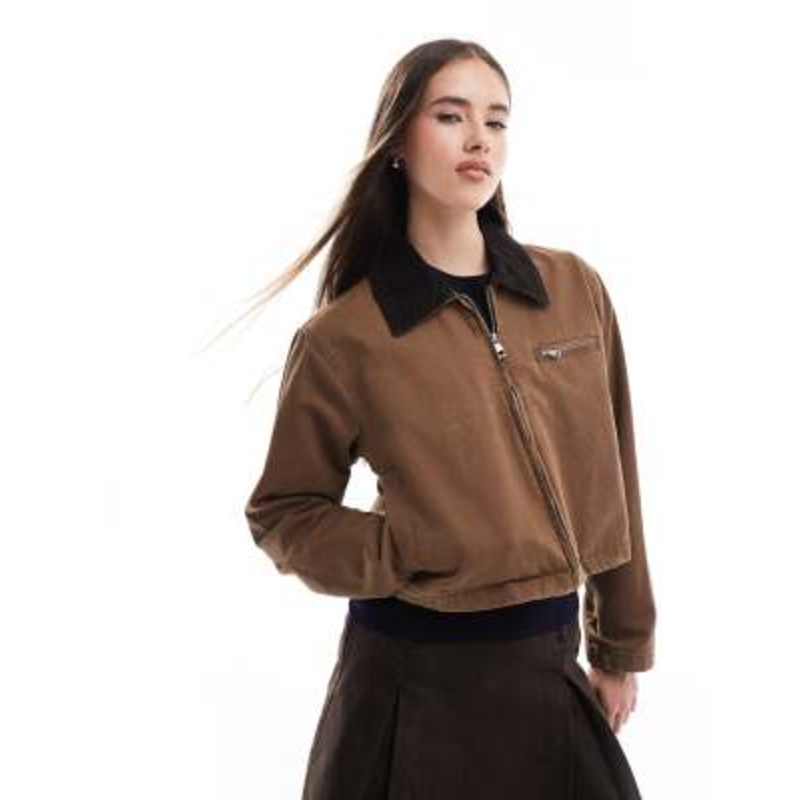ONLY cropped barn jacket with corduroy collar in brown