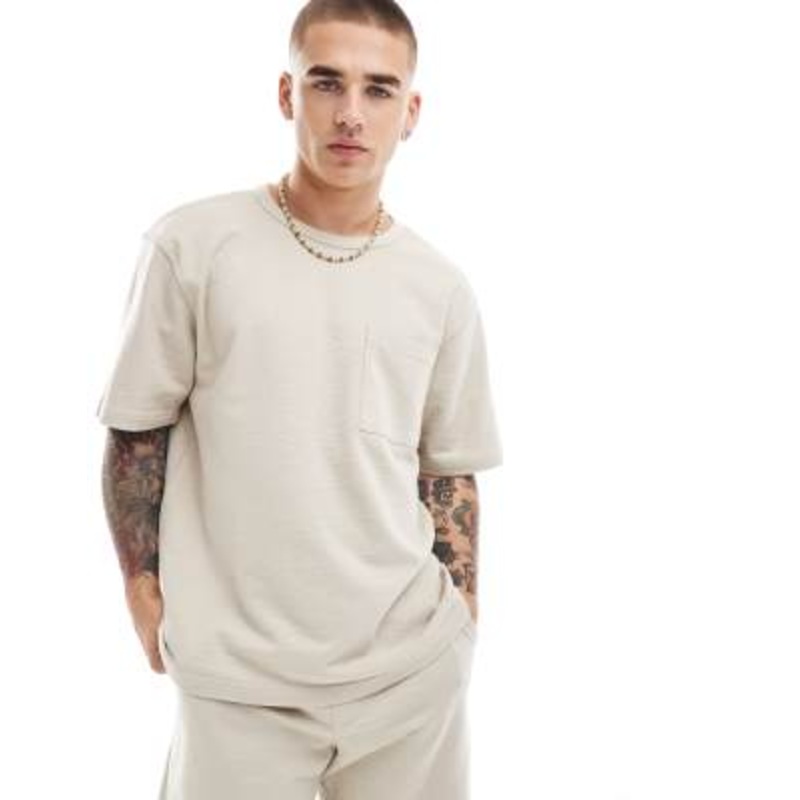 ONLY & SONS relaxed fit textured t-shirt in beige – part of a set