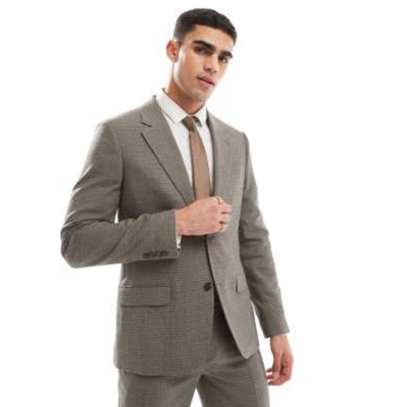 River Island single breasted suit jacket in heritage microcheck