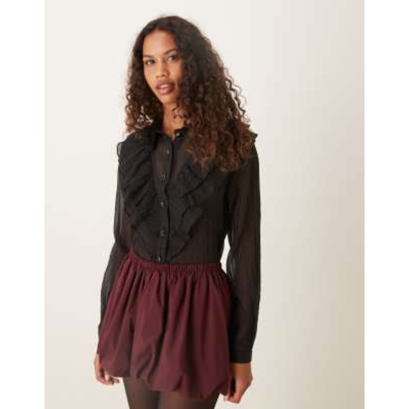 Sister Jane Kelly sheer ruffled button up shirt in black