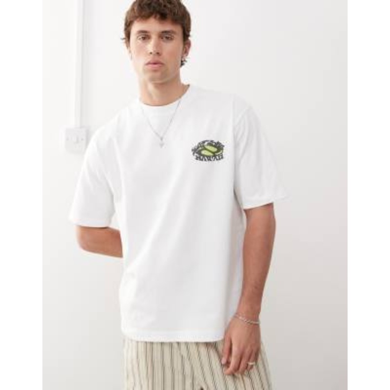 Weekday relaxed fit t-shirt with surf graphic prints in white