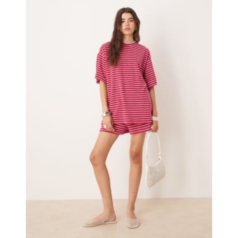 DESIGN terrycloth set in pink stripes