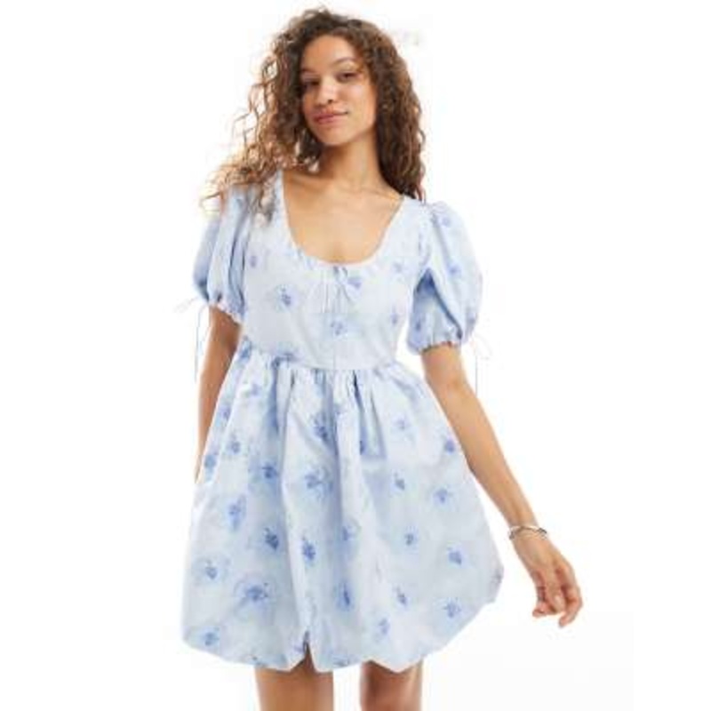 Dream Sister Jane puff sleeve mini embroidered dress in powder blue
