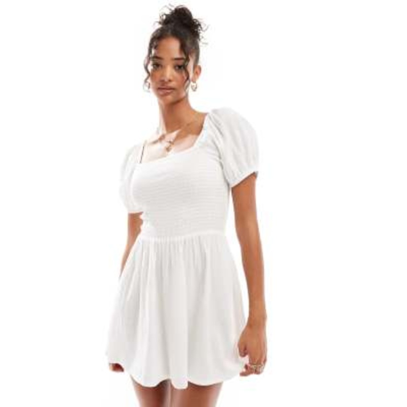 Esmee mini puff sleeve beach dress in white
