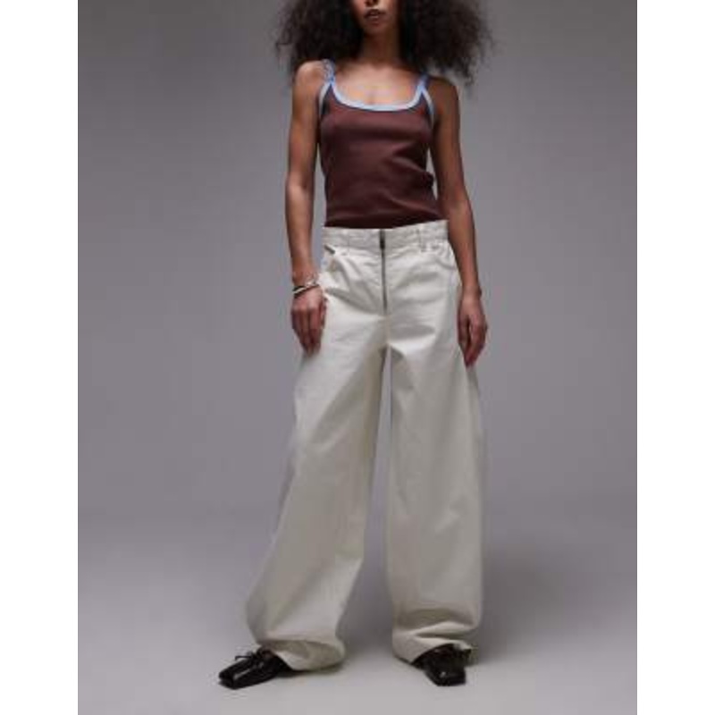 Mango Hunter zip front baggy jeans in white