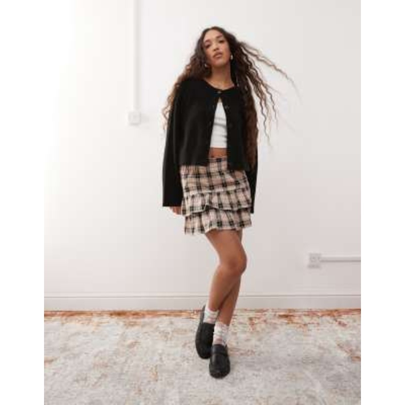 Miss Selfridge frill mini skirt in plaid print