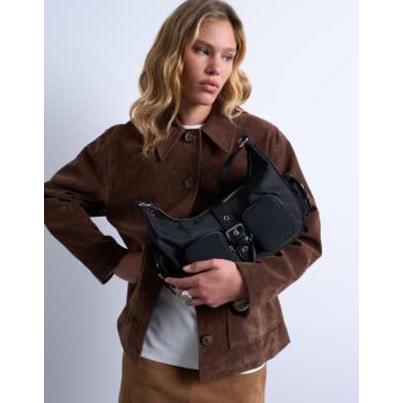 Topshop Sunrise pocket shoulder nylon bag in black