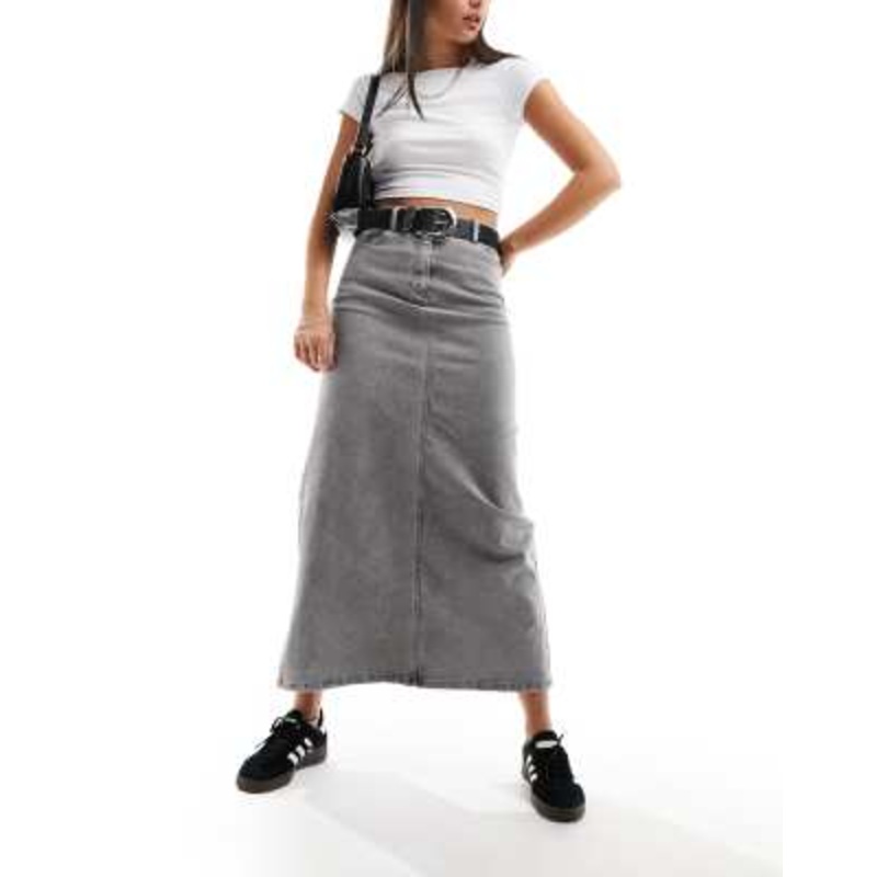 Vero Moda denim maxi skirt in washed gray