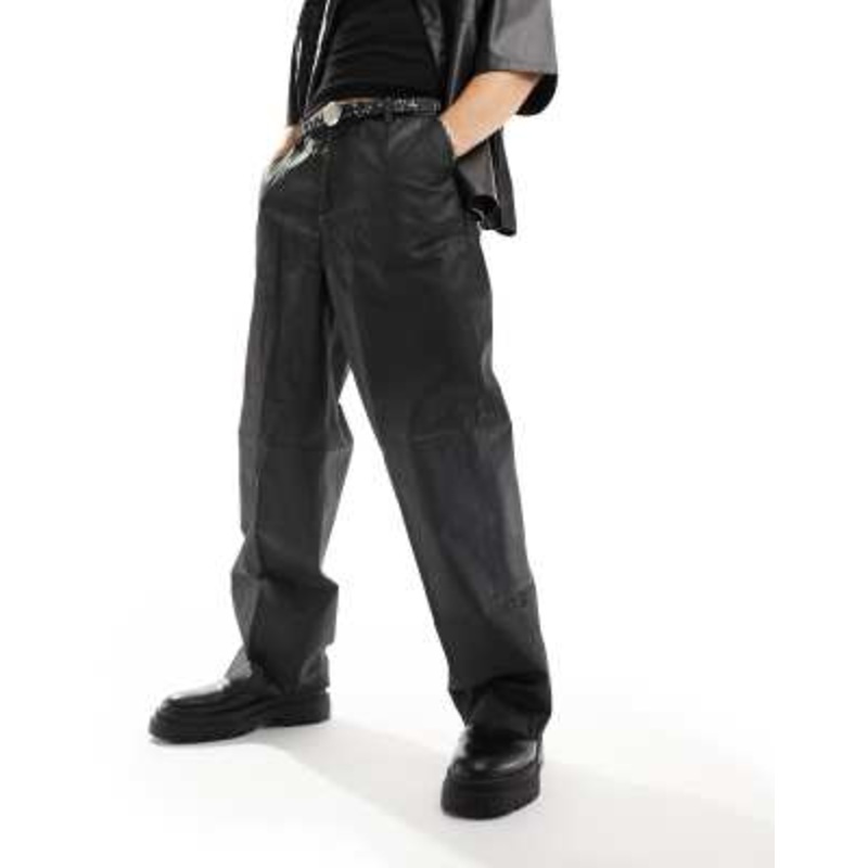 Weekday Dave coated pants in black
