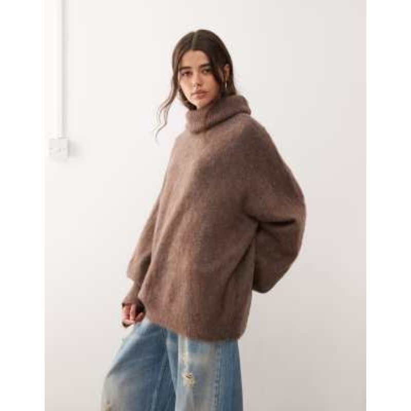 Weekday premium wool & mohair blend oversized turtleneck sweater in mole