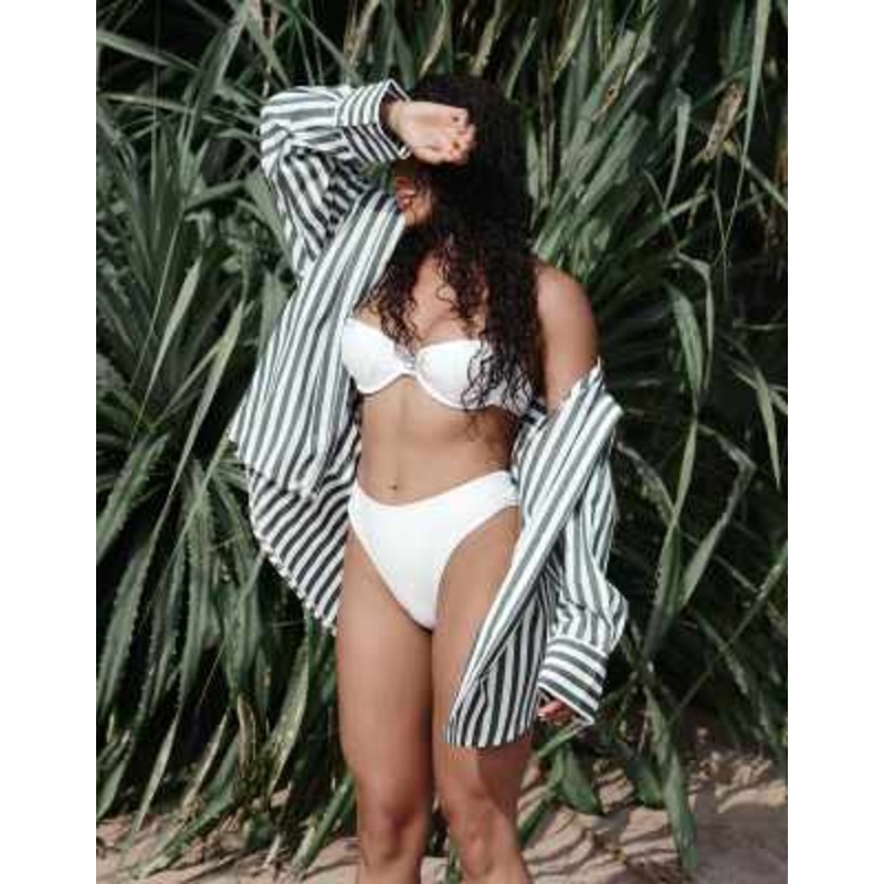 4th & Reckless x Loz Vassallo rio oversized stripe linen look beach shirt in green – part of a set