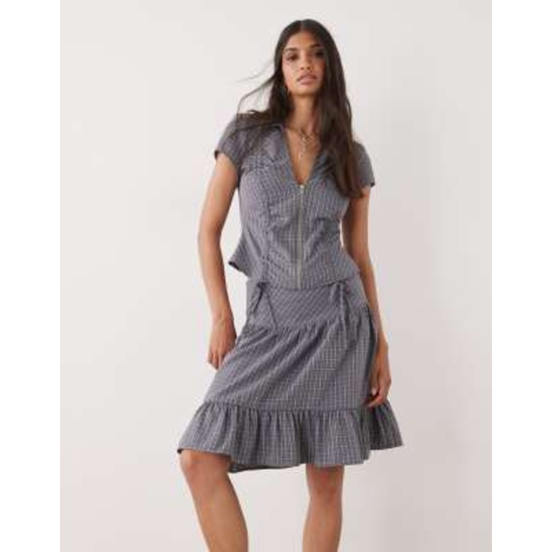 COLLUSION midi skirt in blue check