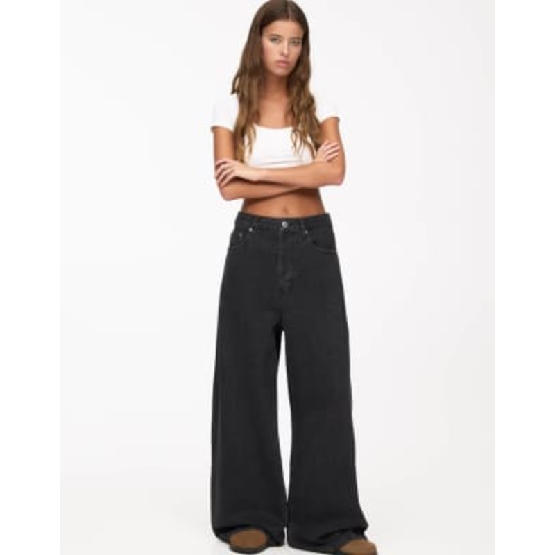 Pull&Bear baggy oversized wide leg jeans in black