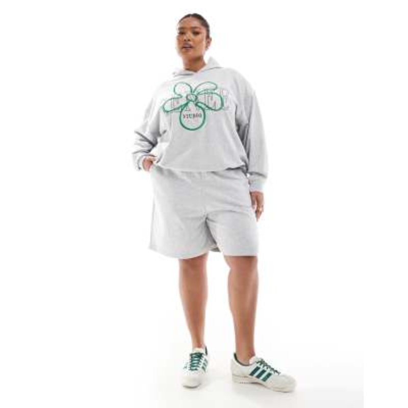 Renee Studio exclusive floral logo print hoodie and lounge shorts set in gray