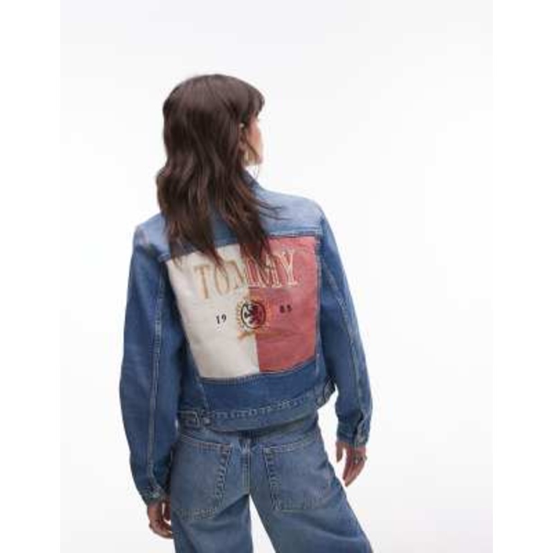 Tommy Jeans heritage flag denim jacket in mid wash blue