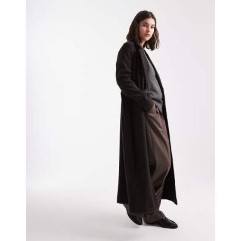 Vero Moda belted formal maxi coat in chocolate brown