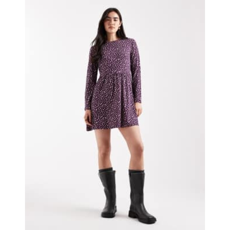 Wednesday’s Girl long sleeve smudge spot mini dress in plum pink
