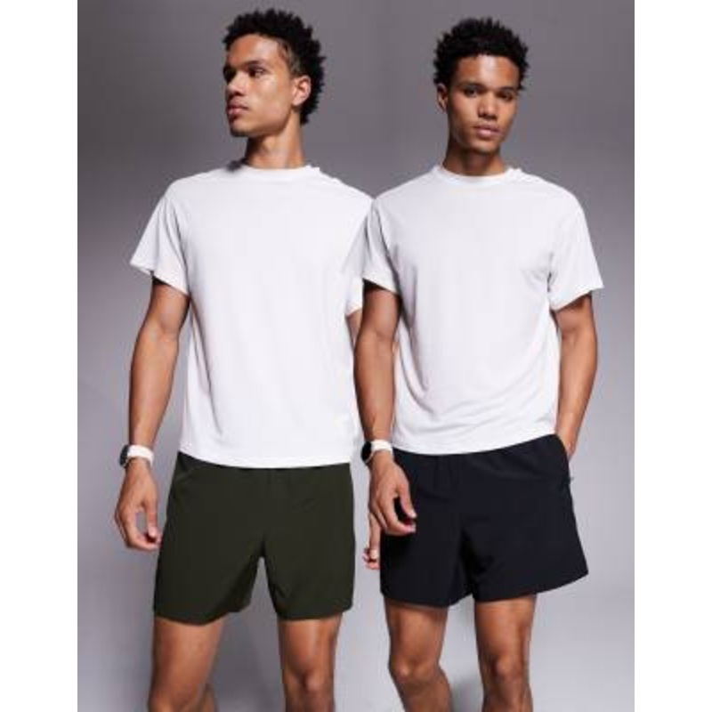 4505 Icon 5 inch quick dry training shorts with zip pockets 2 pack in black and khaki