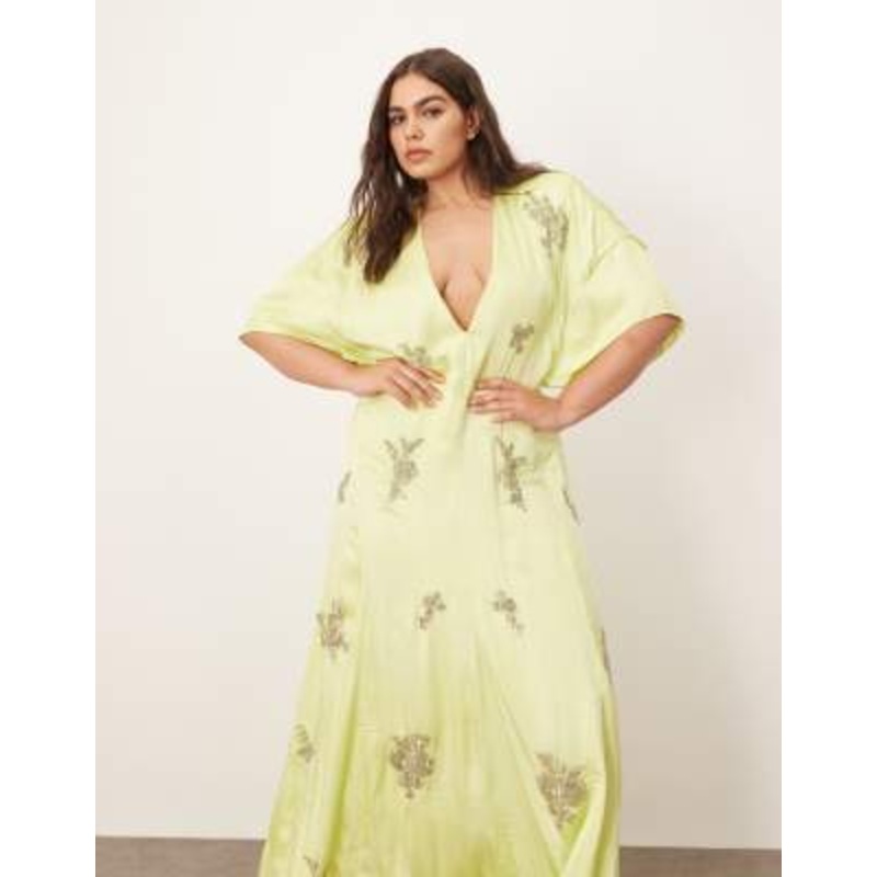 ARRANGE Curve floral embellished modern 30s tea dress in lime green
