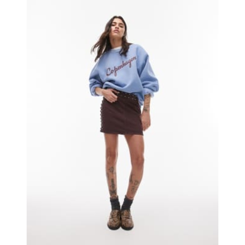 & Other Stories studded coated mini skirt in brown