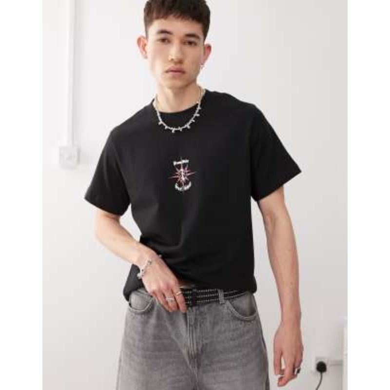 Weekday boxy fit t-shirt with surf shop graphic print in black