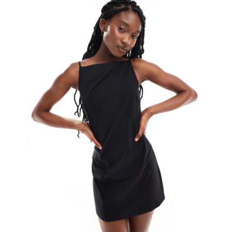 Weekday Jemma mini dress with open back detail in Black