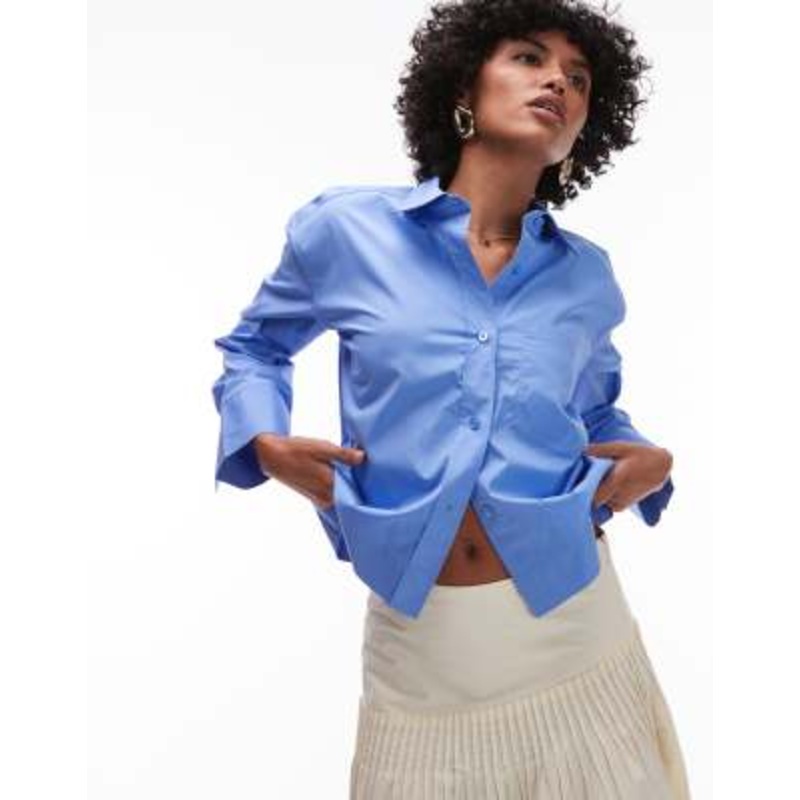 ARKET cropped shirt with front pocket in blue
