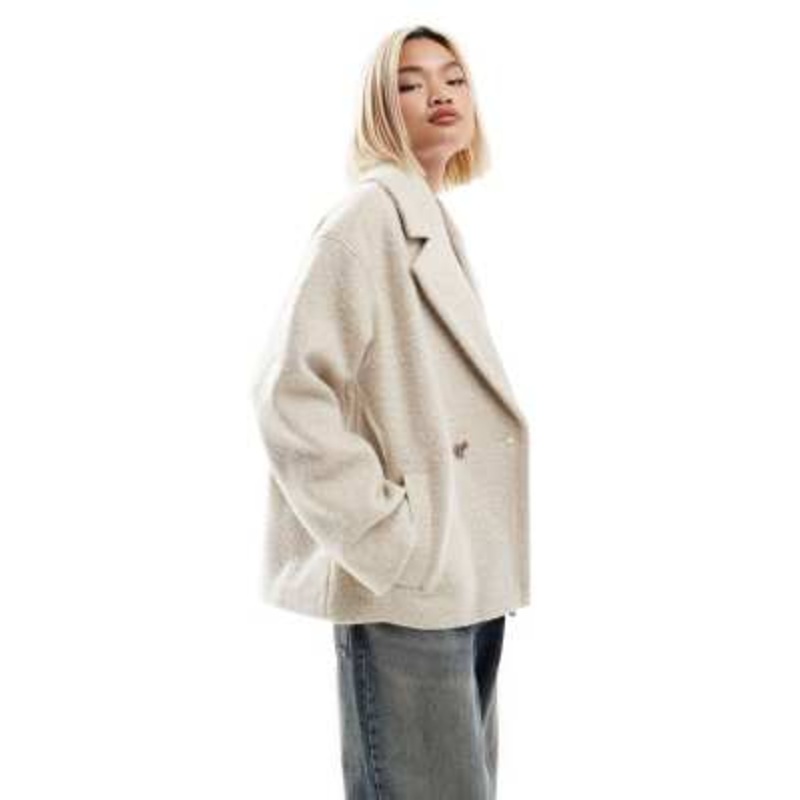 Native Youth boucle double breasted cropped coat in cream