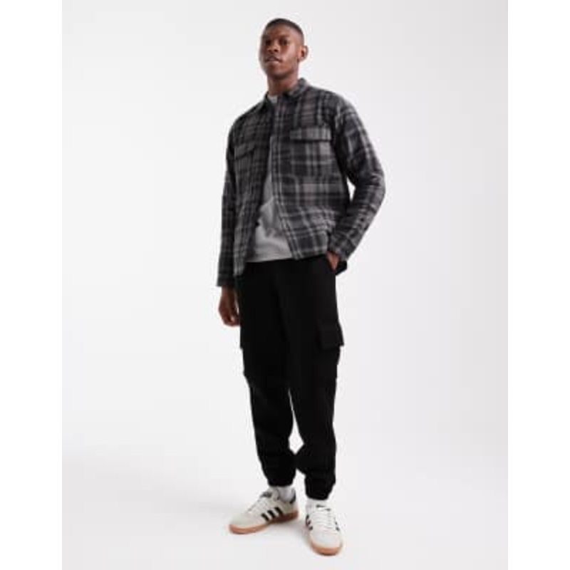ONLY & SONS quilted check jacket in black and gray check