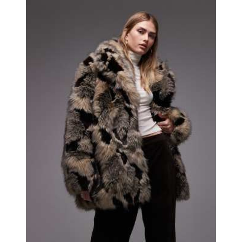 & Other Stories faux fur coat in brown and gray tone