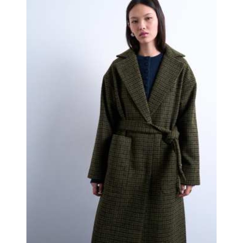 Topshop brushed formal coat in green plaid