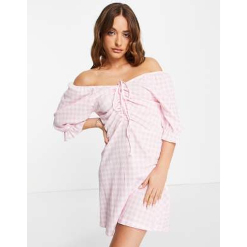 Vero Moda tie front milkmaid mini dress in pink gingham
