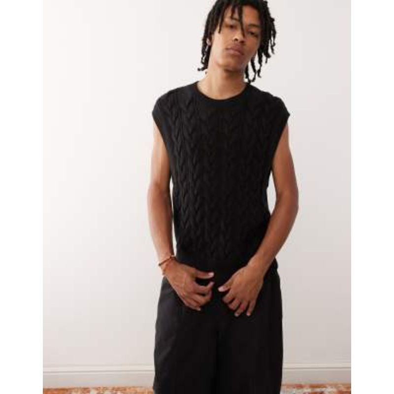 Weekday cable knit vest in black